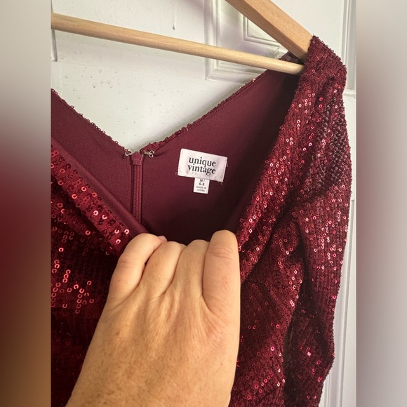 NWOT Unique Vintage Burgundy Sequin Sparkle Dress size medium 6/8 - Picture 3 of 5